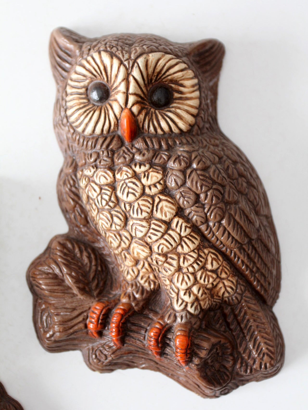 pair of vintage 1970s woodland owl wall plaques
