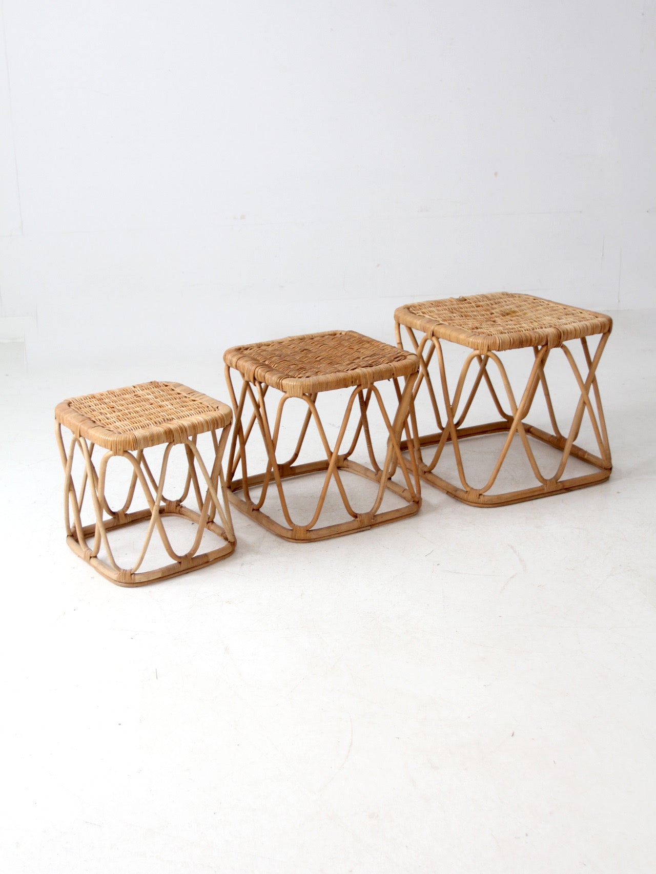 vintage rattan nesting tables set