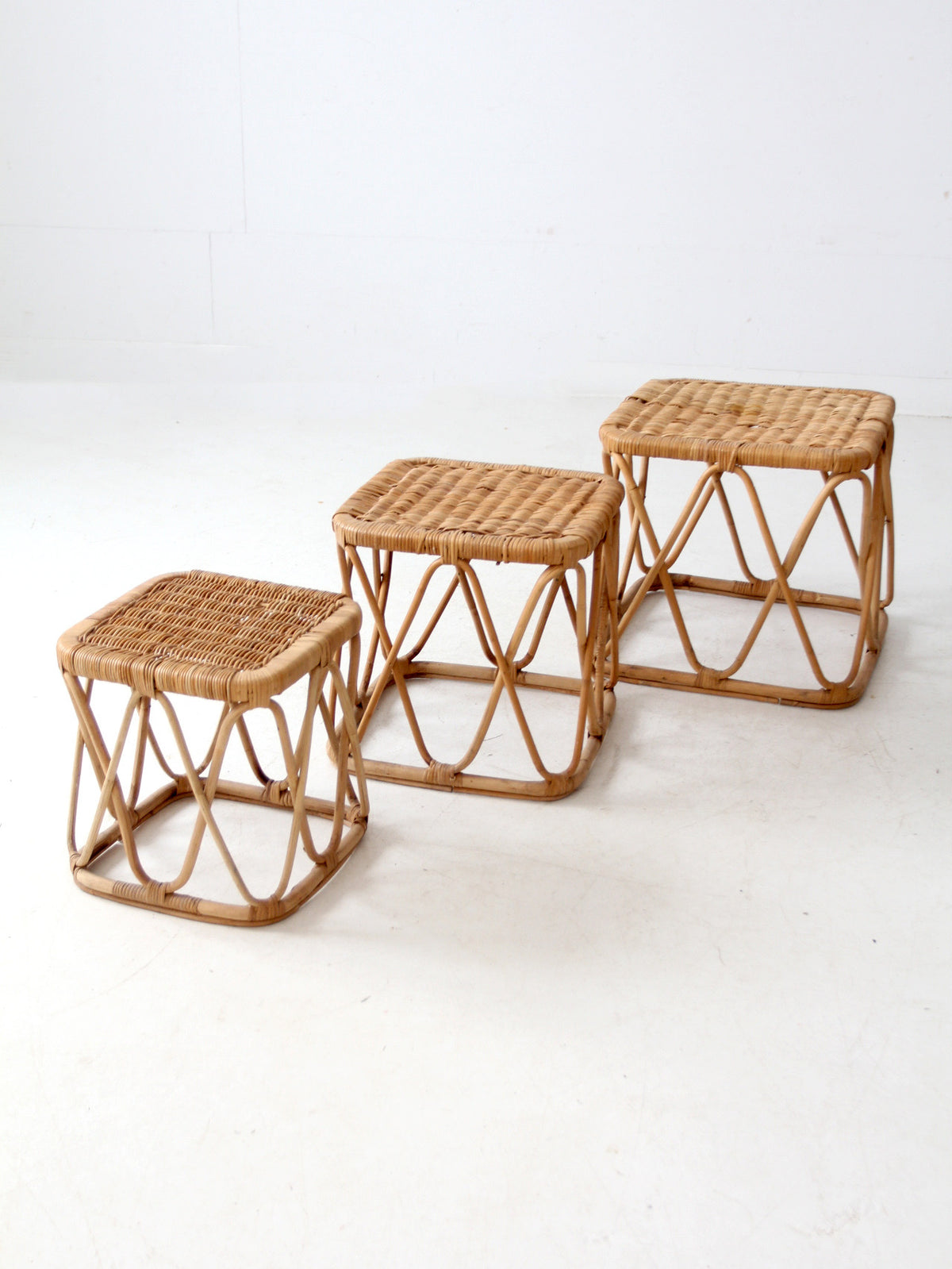 Small Rectangular Rattan Nesting Table vintage rattan nesting tables set – 86 Vintage
