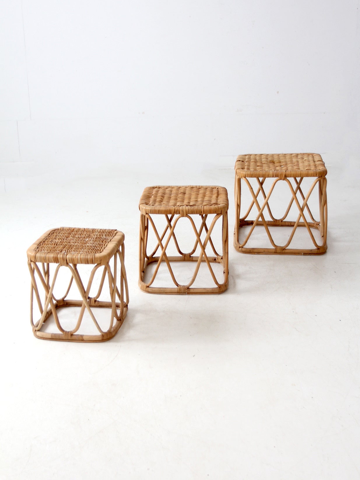 vintage rattan nesting tables set