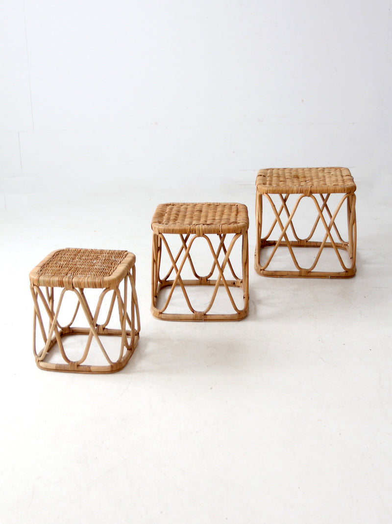vintage rattan nesting tables set