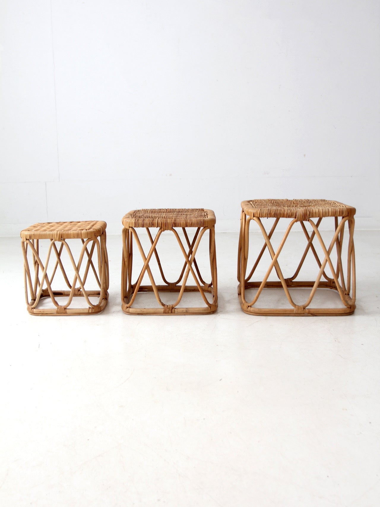 vintage rattan nesting tables set