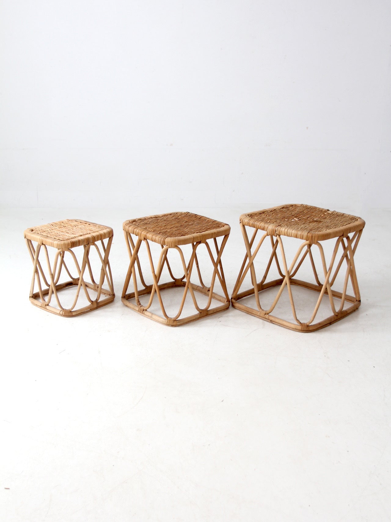 vintage rattan nesting tables set