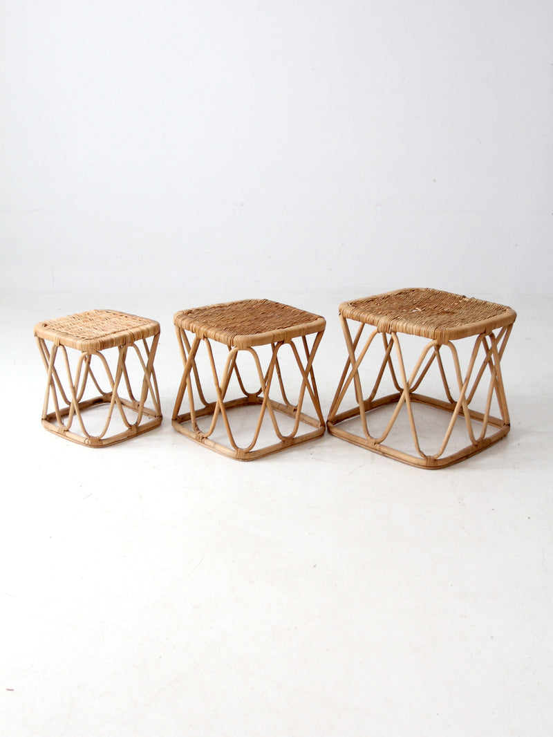 vintage rattan nesting tables set