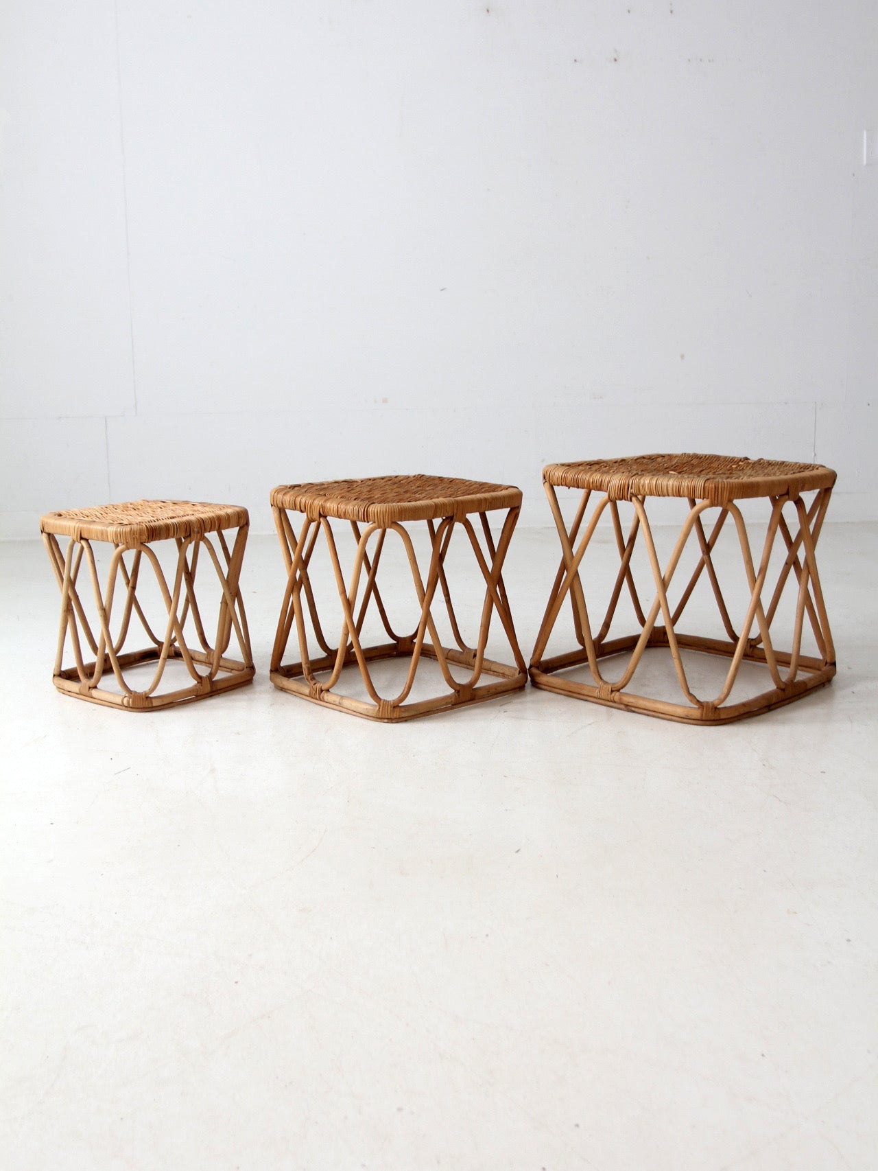 vintage rattan nesting tables set