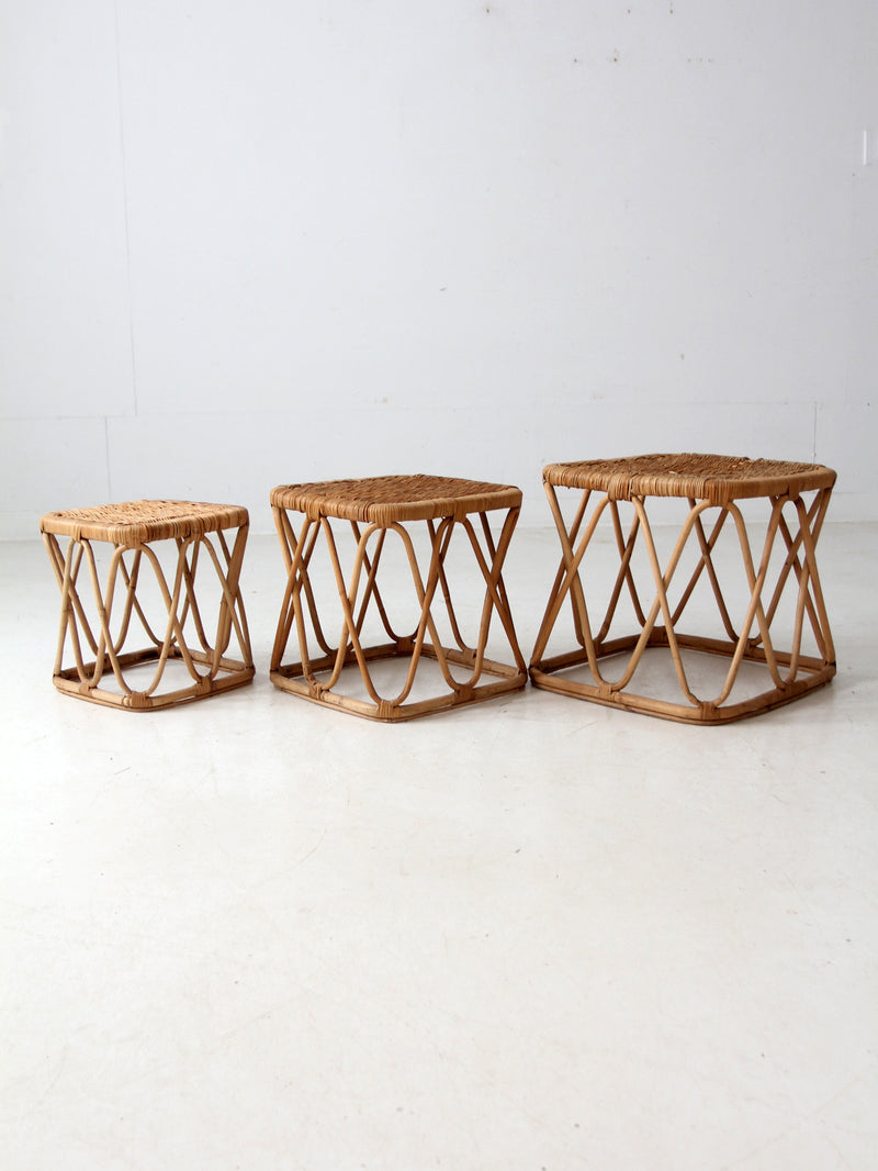 vintage rattan nesting tables set