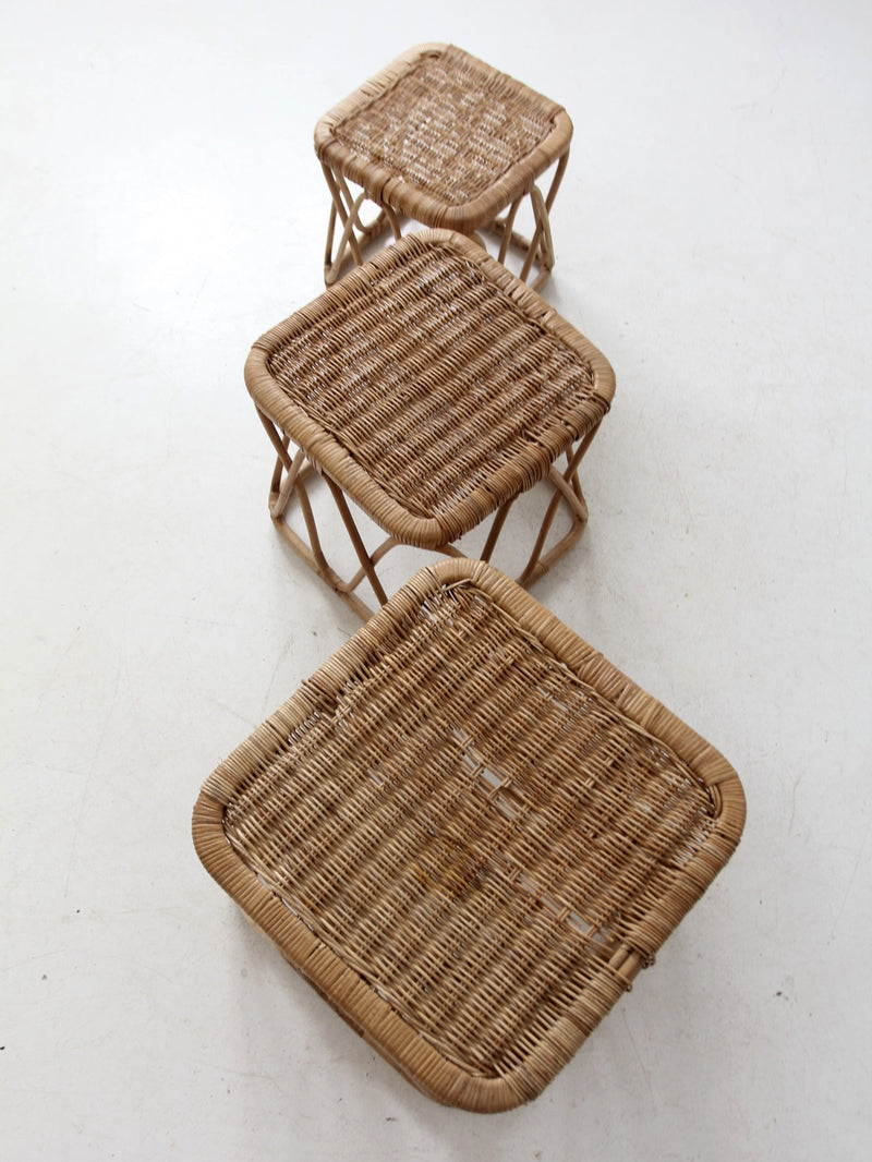 vintage rattan nesting tables set