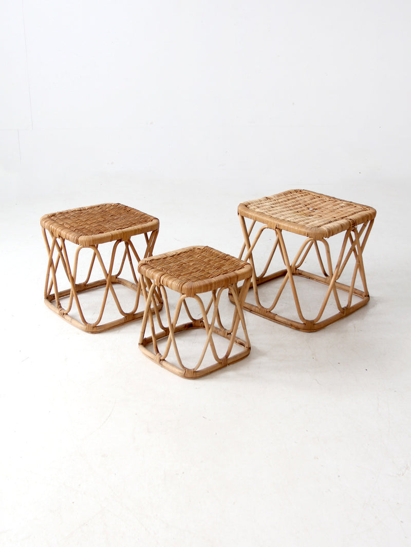 vintage rattan nesting tables set