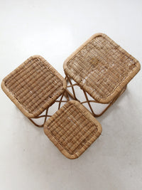 vintage rattan nesting tables set