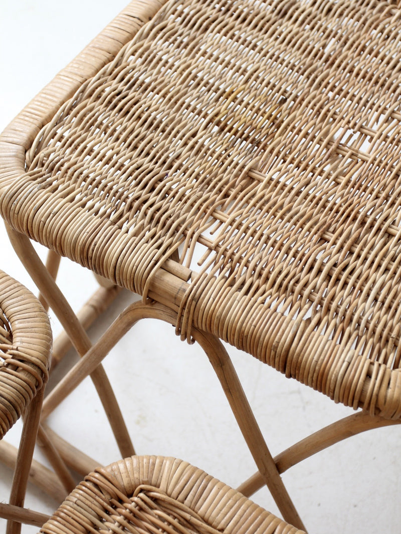 Small Rectangular Rattan Nesting Table vintage rattan nesting tables set – 86 Vintage
