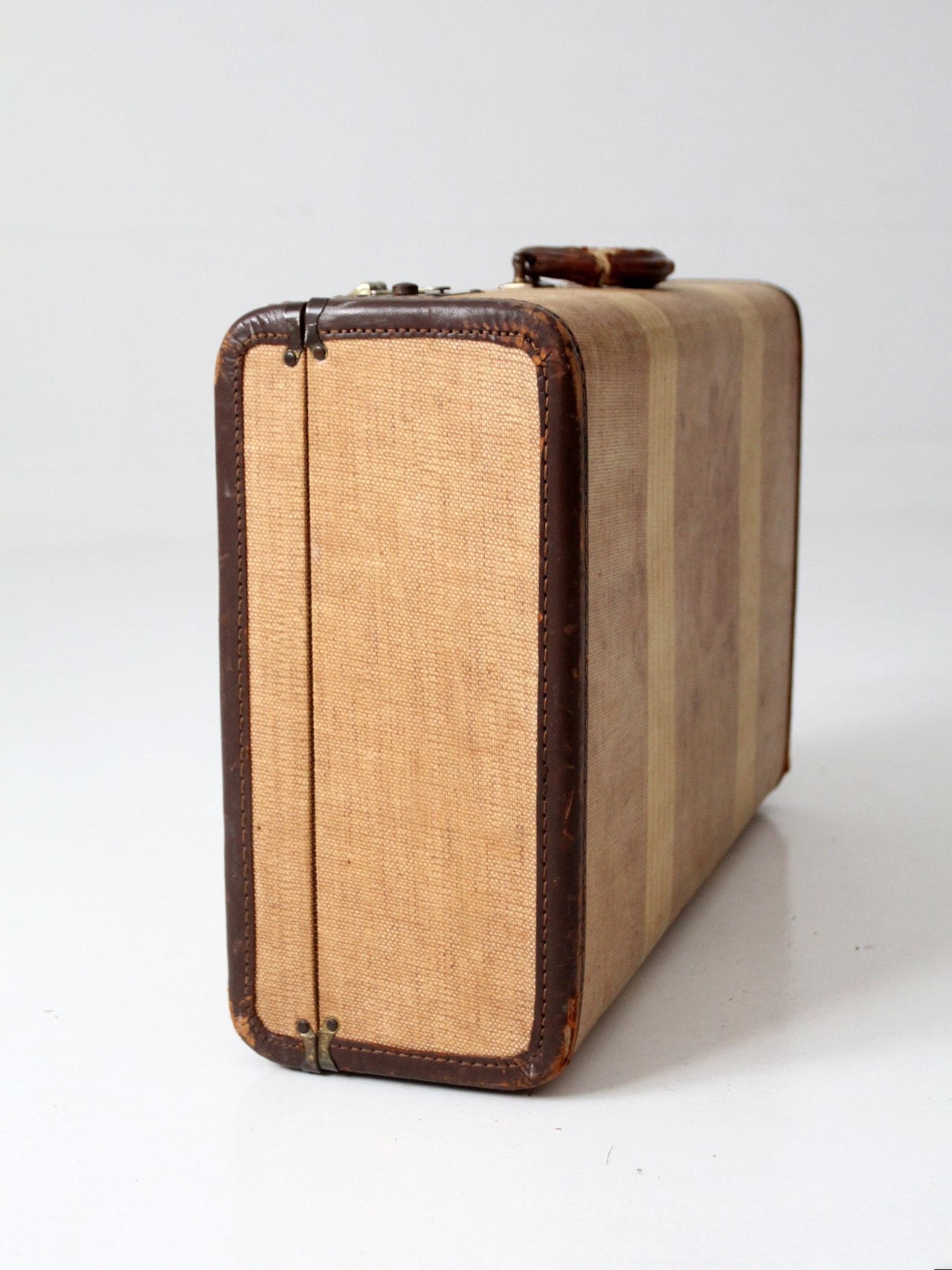 1930s striped canvas suitcase