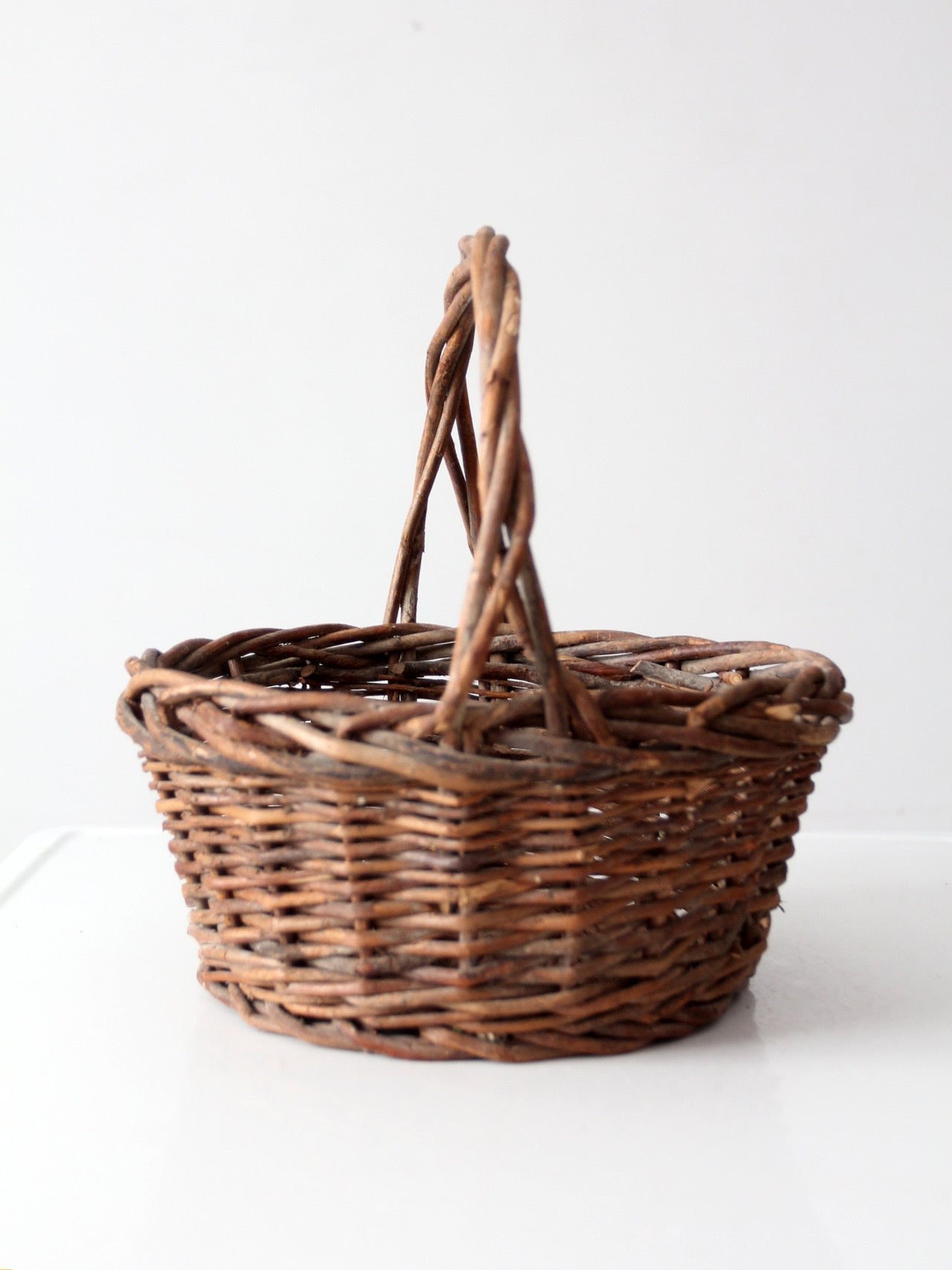 vintage rustic woven willow basket with handle