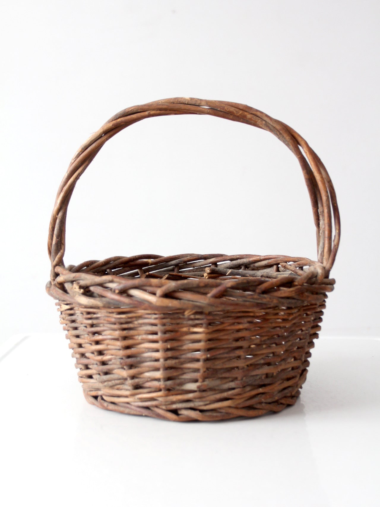 vintage rustic woven willow basket with handle