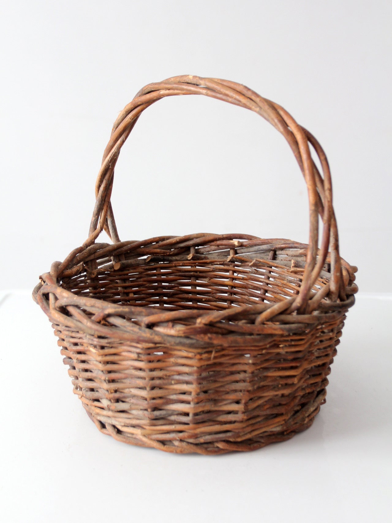 vintage rustic woven willow basket with handle