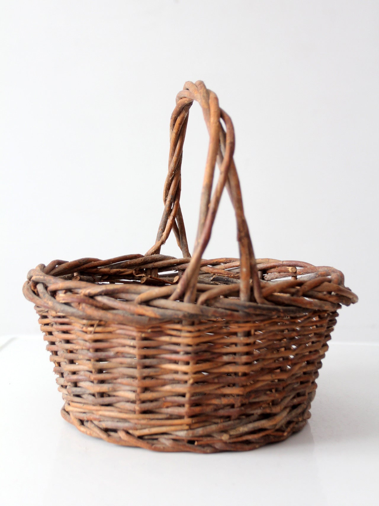 vintage rustic woven willow basket with handle