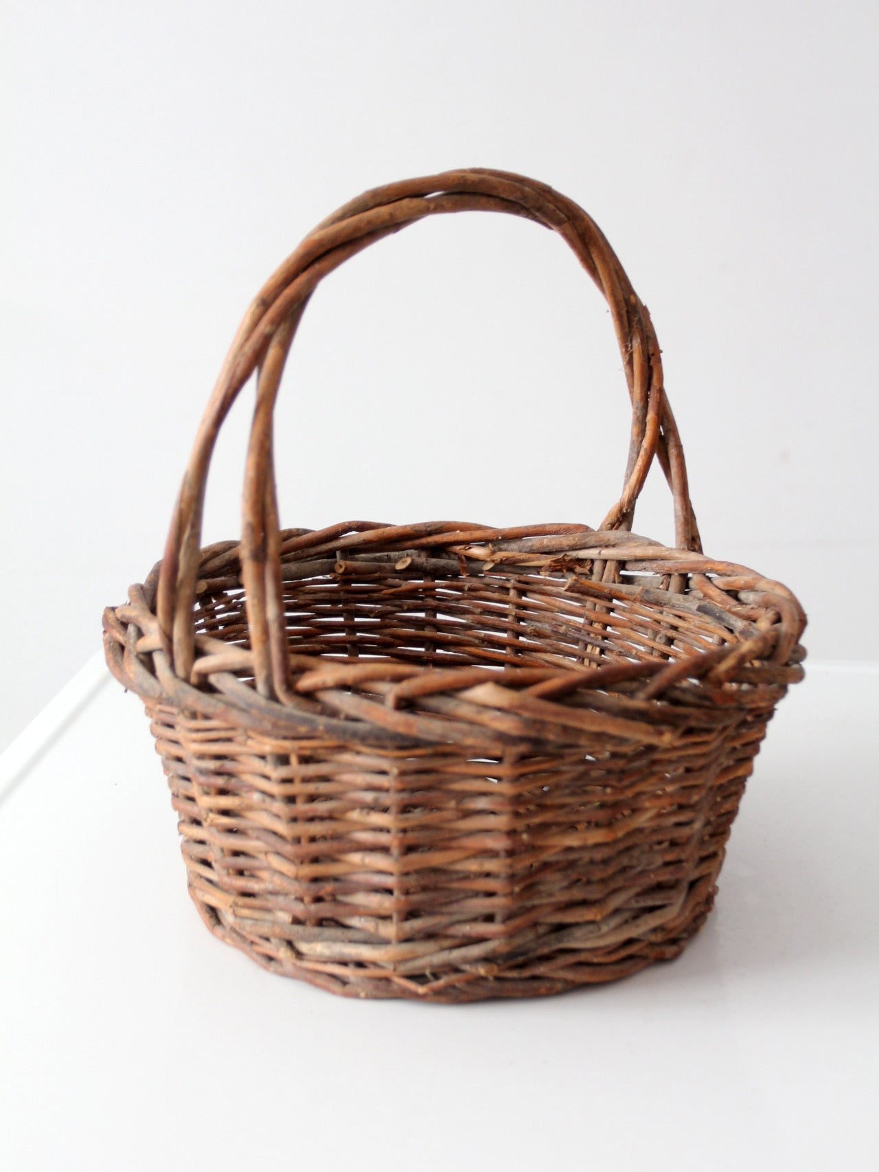 vintage rustic woven willow basket with handle