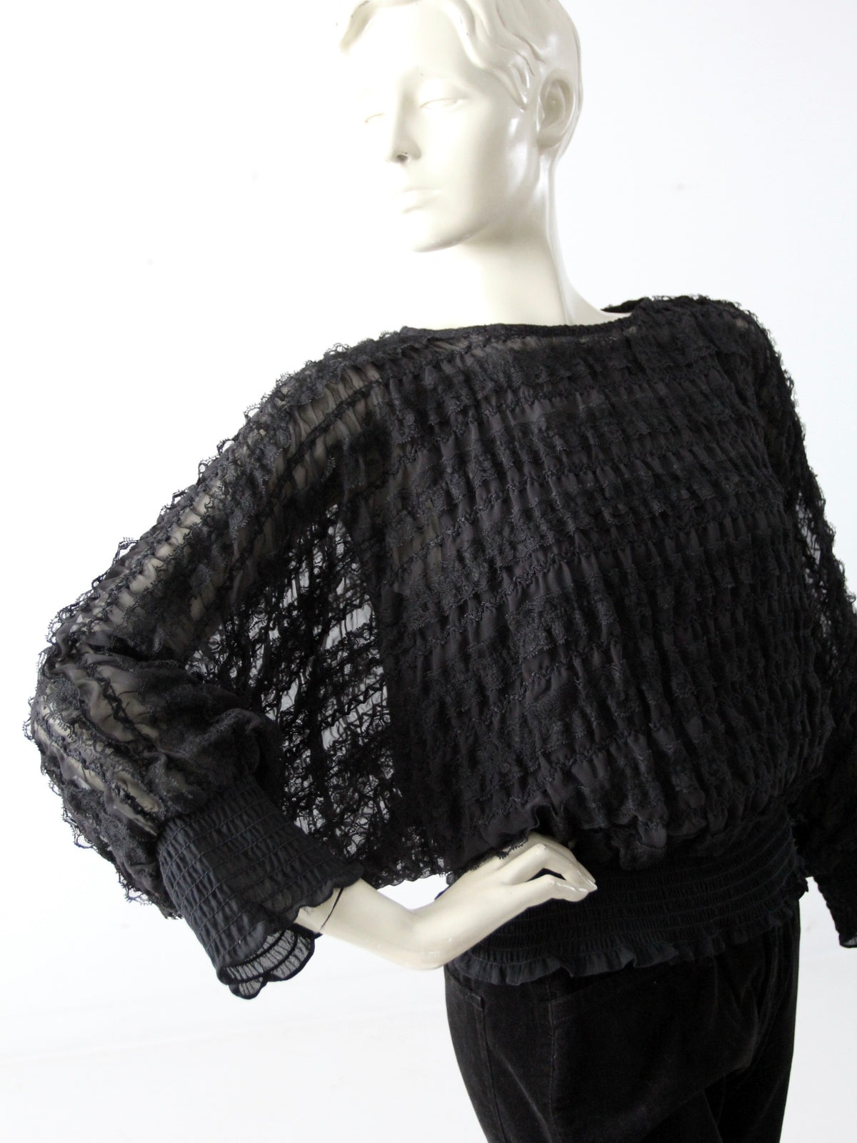 vintage 1970s Andree Gaye black lace blouse