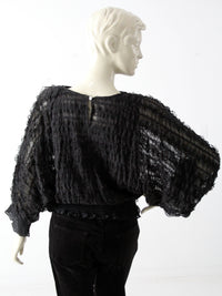 vintage 1970s Andree Gaye black lace blouse