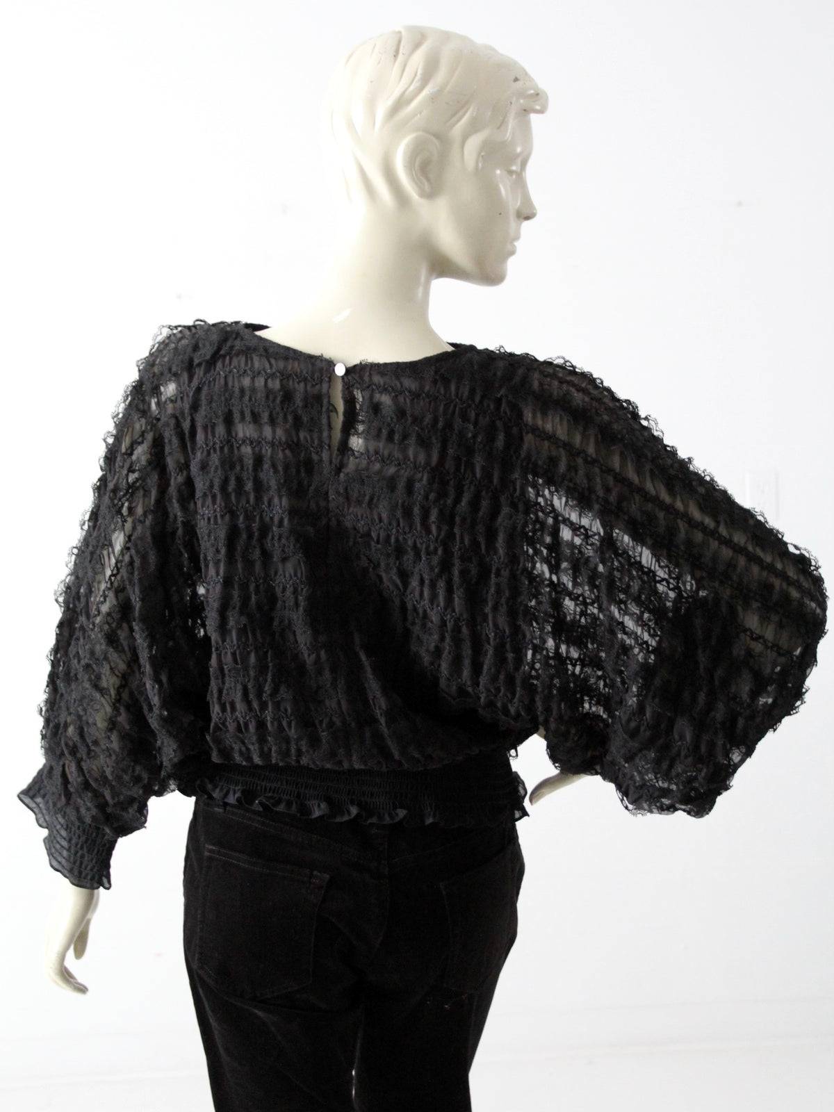 vintage 1970s Andree Gaye black lace blouse