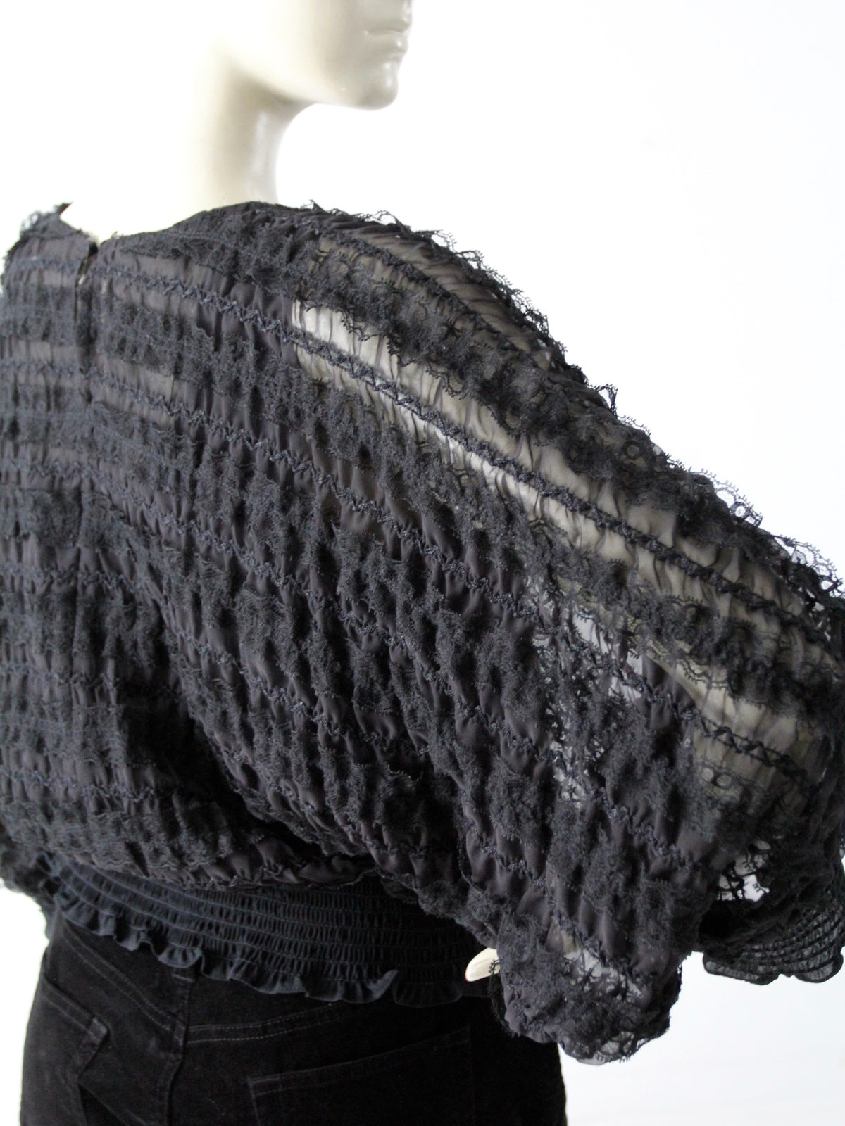 vintage 1970s Andree Gaye black lace blouse