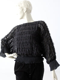 vintage 1970s Andree Gaye black lace blouse