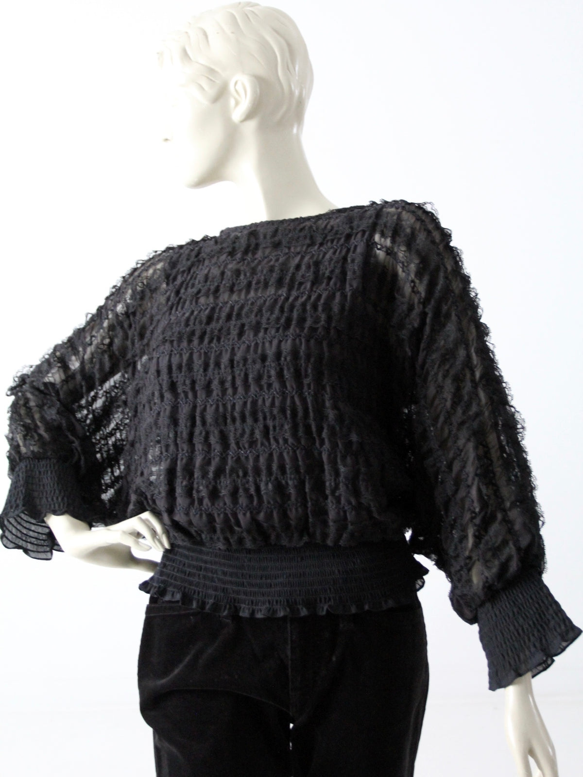 vintage 1970s Andree Gaye black lace blouse