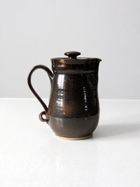 1970s handmade studio pottery lidded pitcher