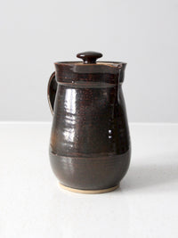 1970s handmade studio pottery lidded pitcher