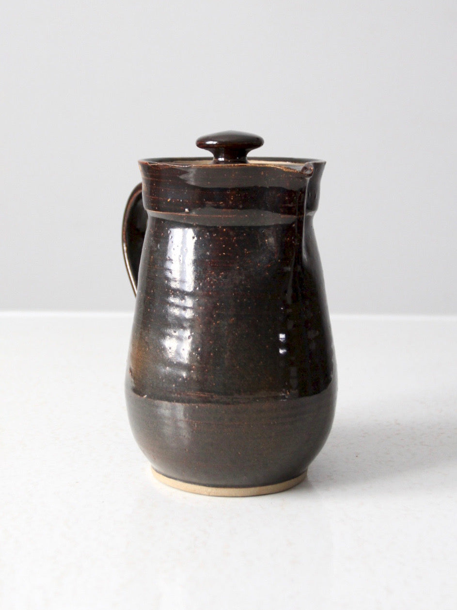 1970s handmade studio pottery lidded pitcher