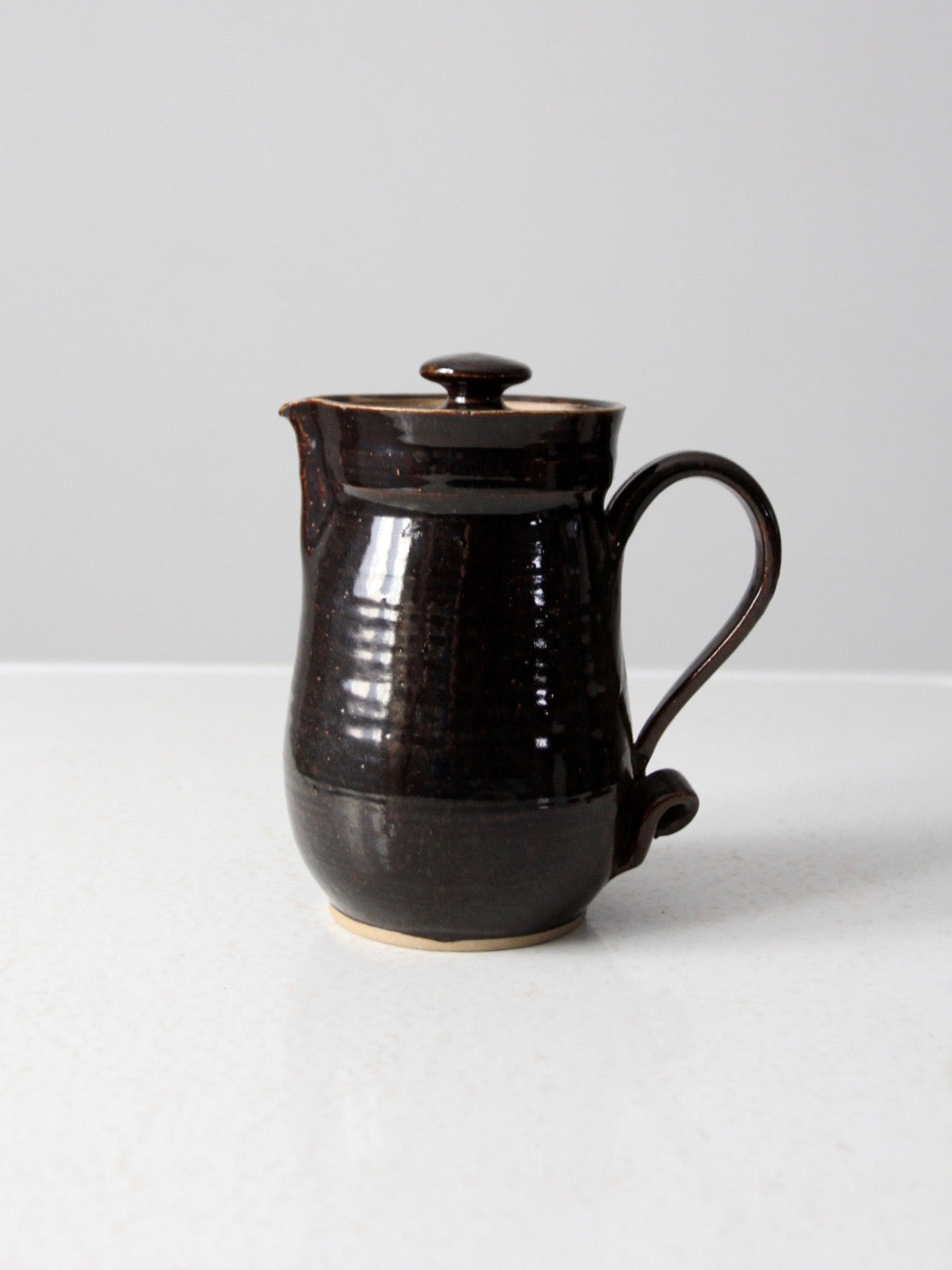 1970s handmade studio pottery lidded pitcher