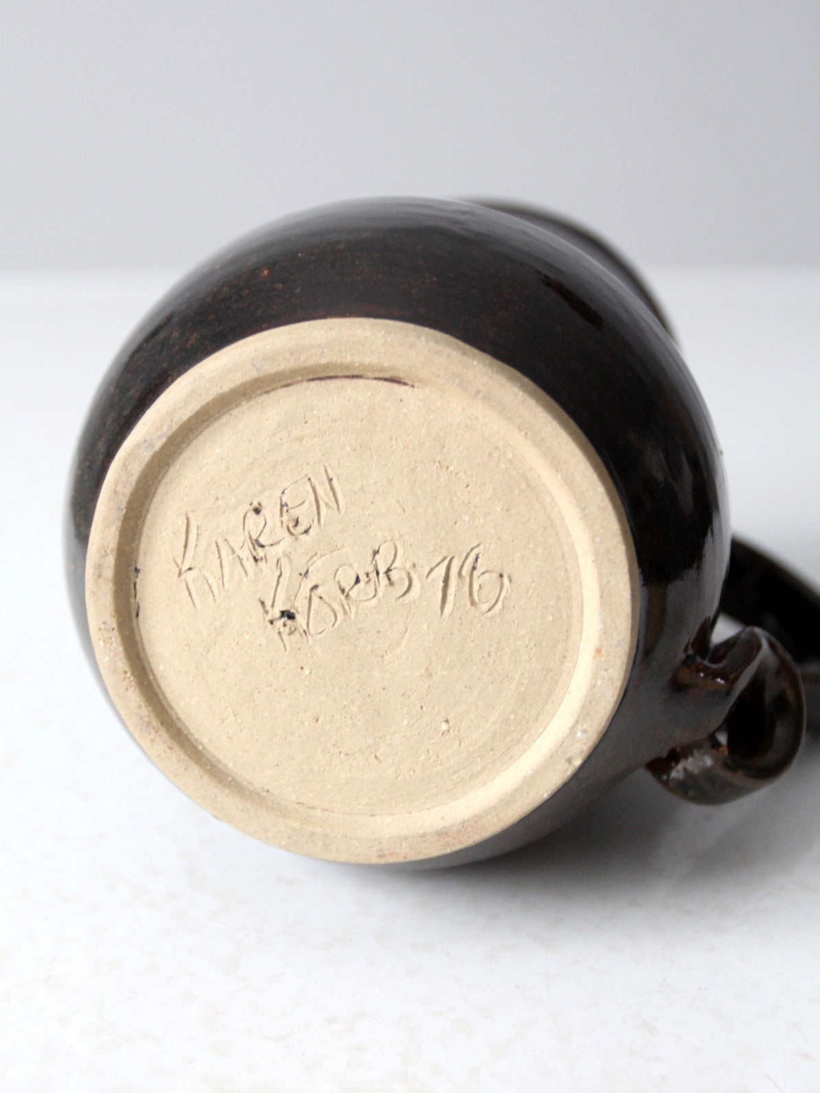 1970s handmade studio pottery lidded pitcher