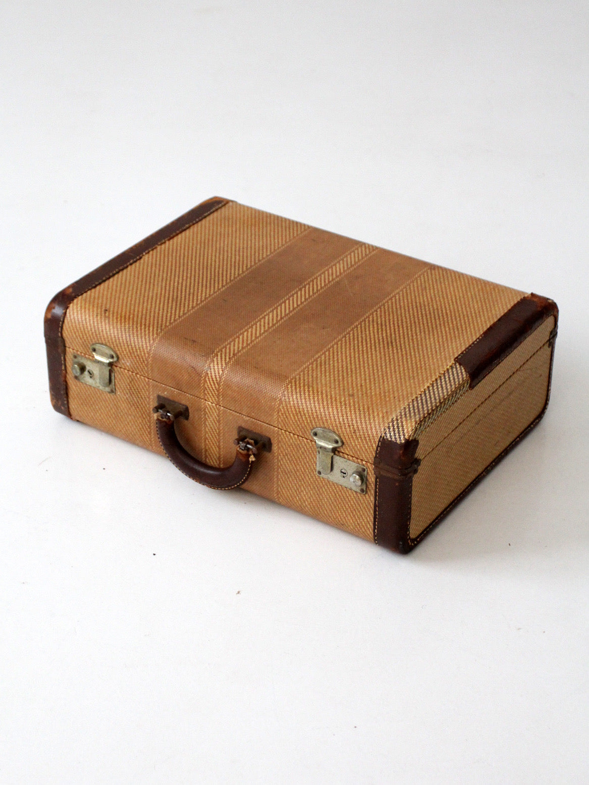 vintage striped tweed suitcase