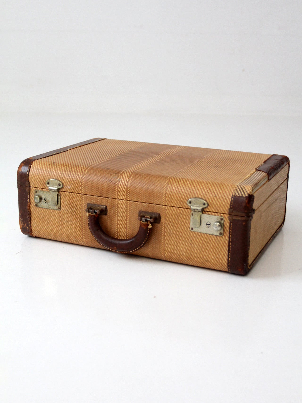 vintage striped tweed suitcase