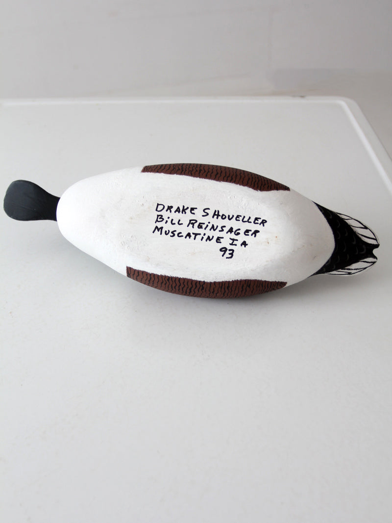 vintage hand-carved drake shoveler by Bill Reinsager, 1993