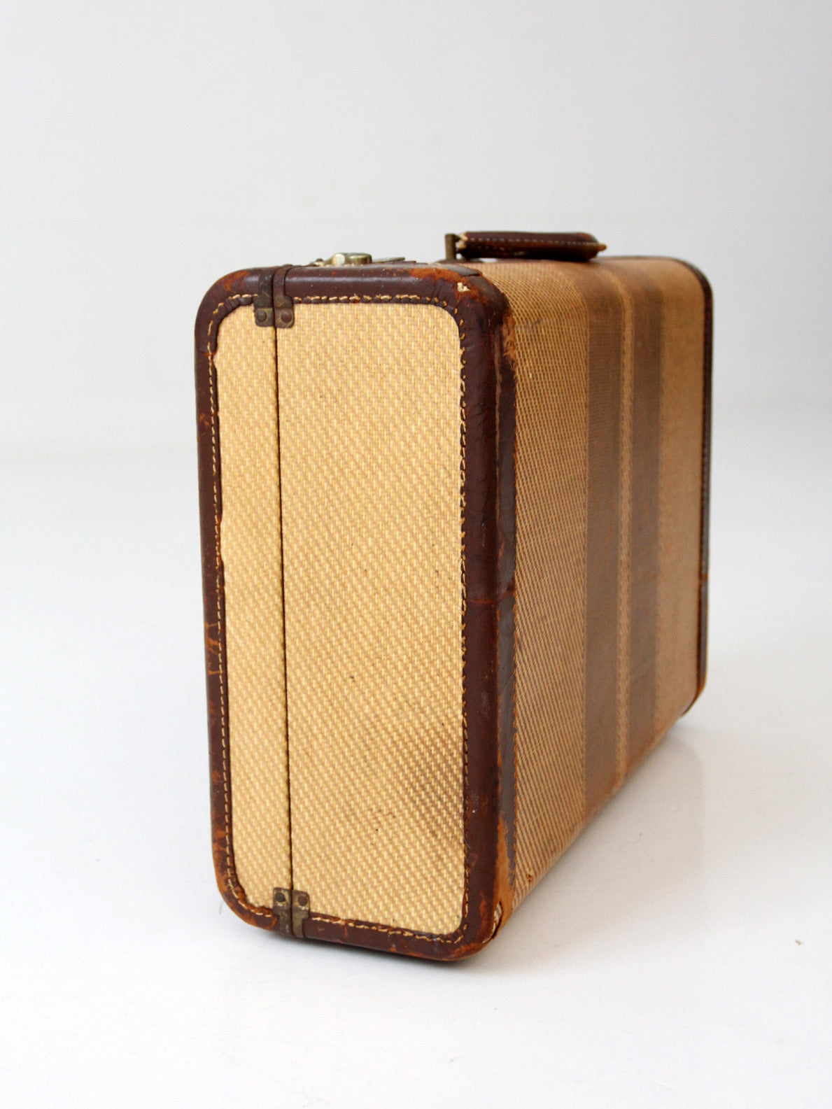 vintage striped tweed suitcase