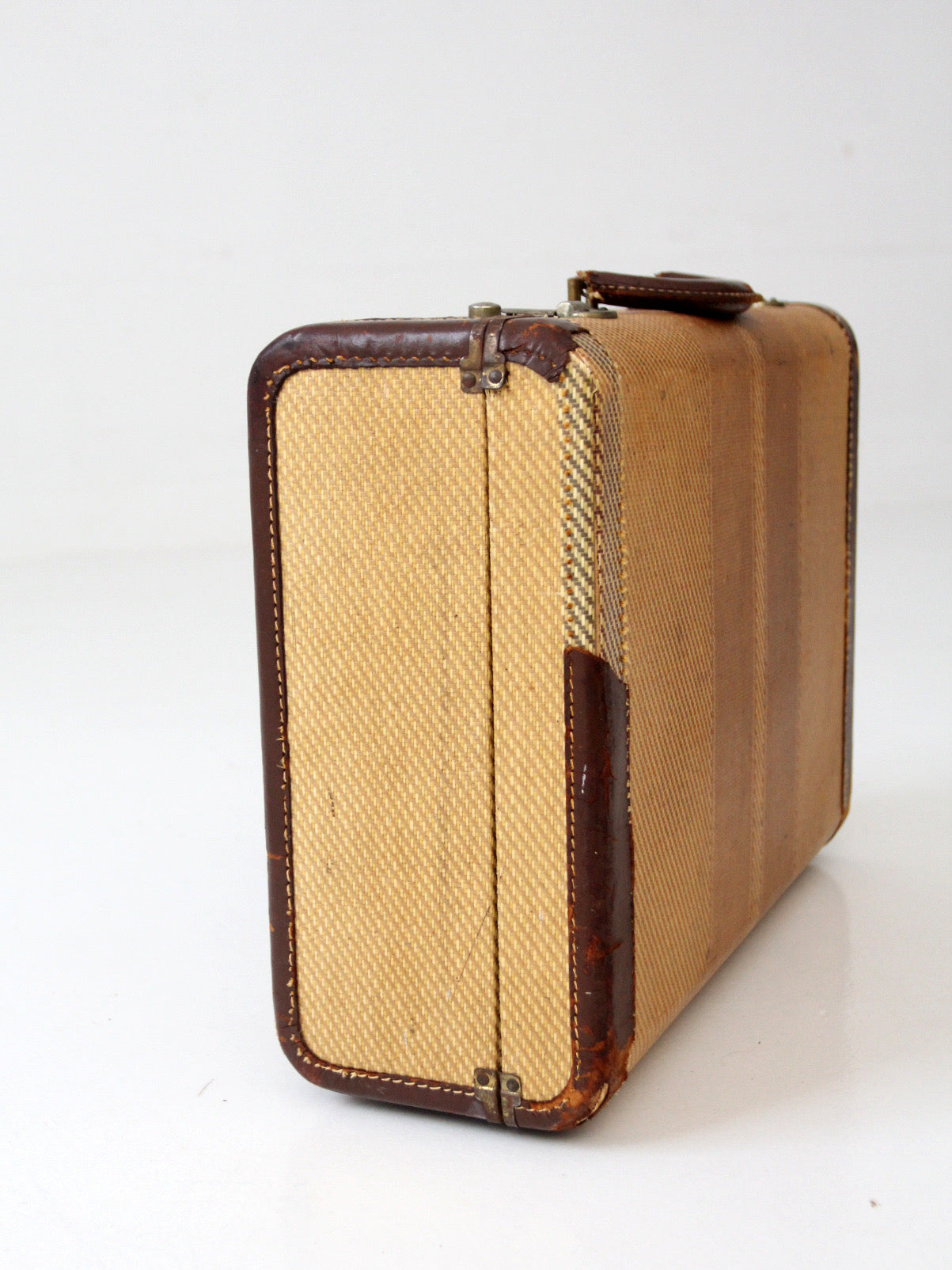 vintage striped tweed suitcase
