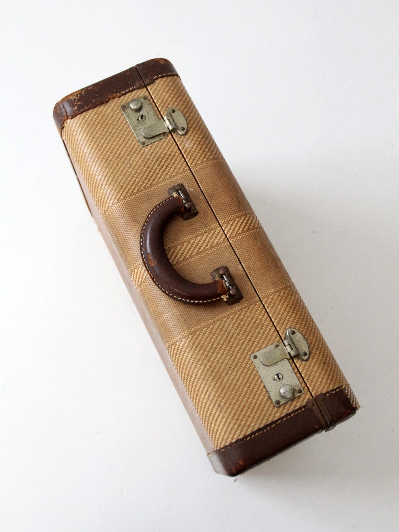 vintage striped tweed suitcase