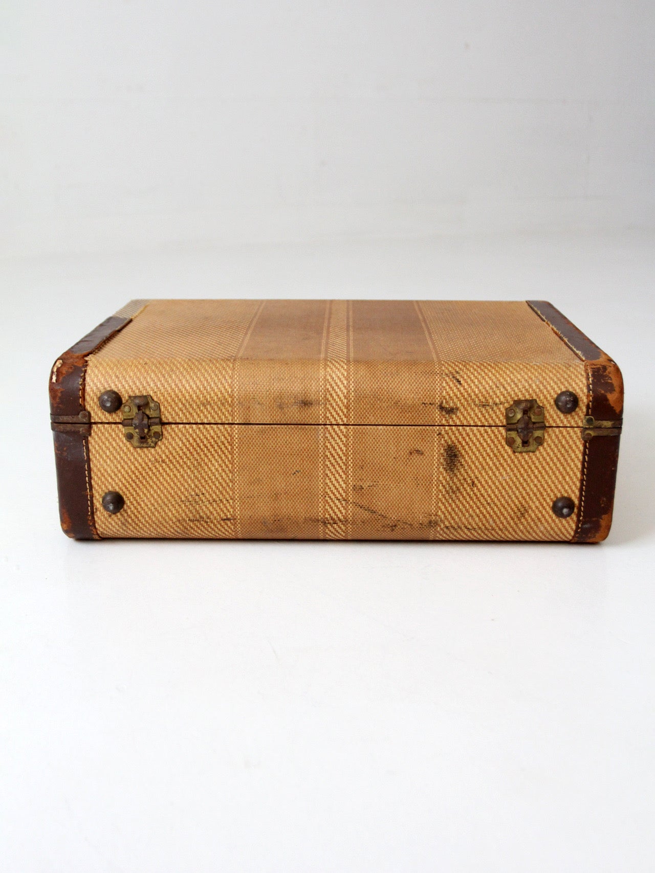 vintage striped tweed suitcase