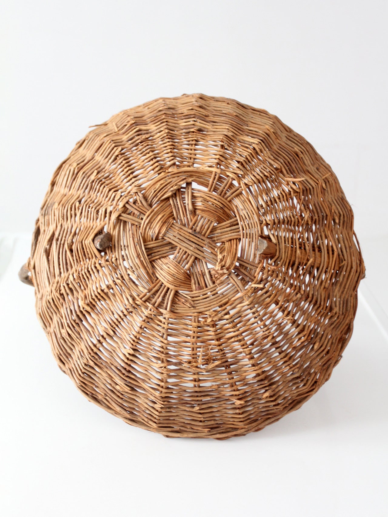 antique willow gathering basket with branch handle