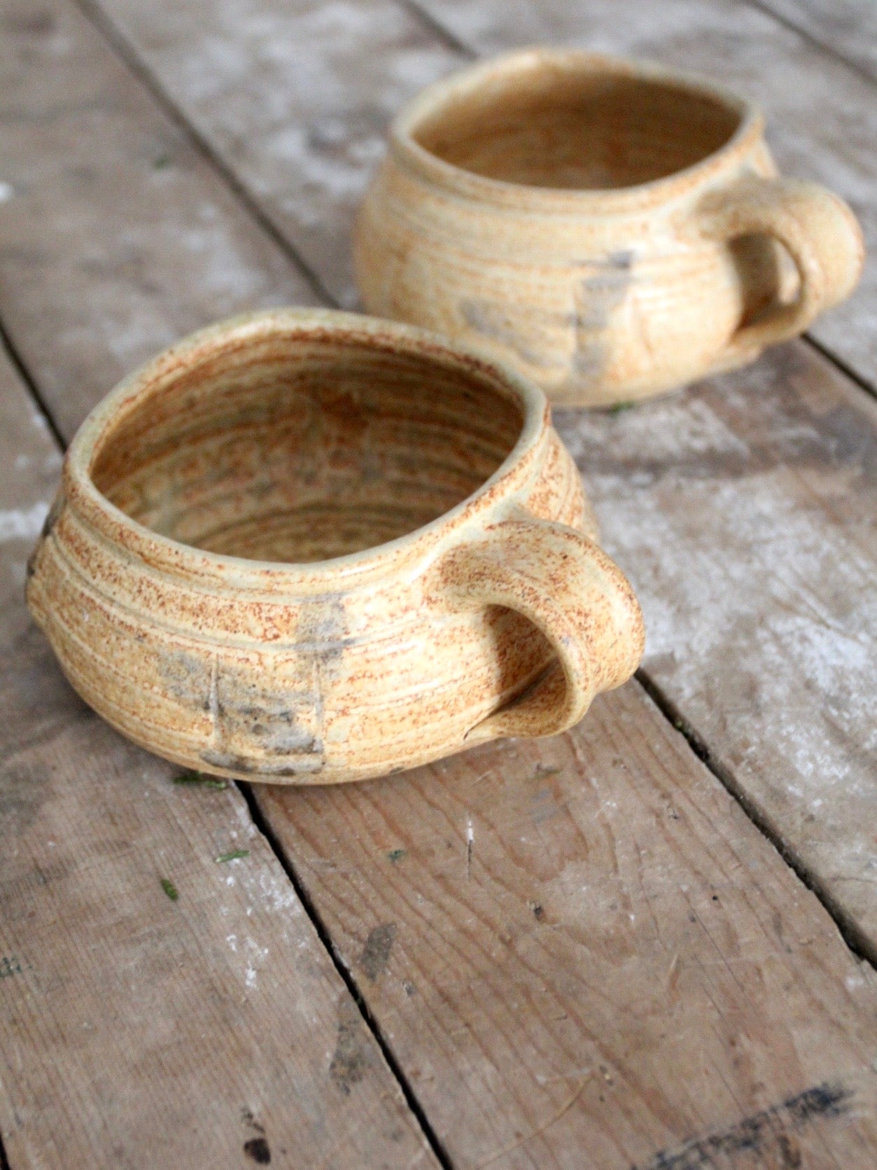 vintage studio pottery mugs pair