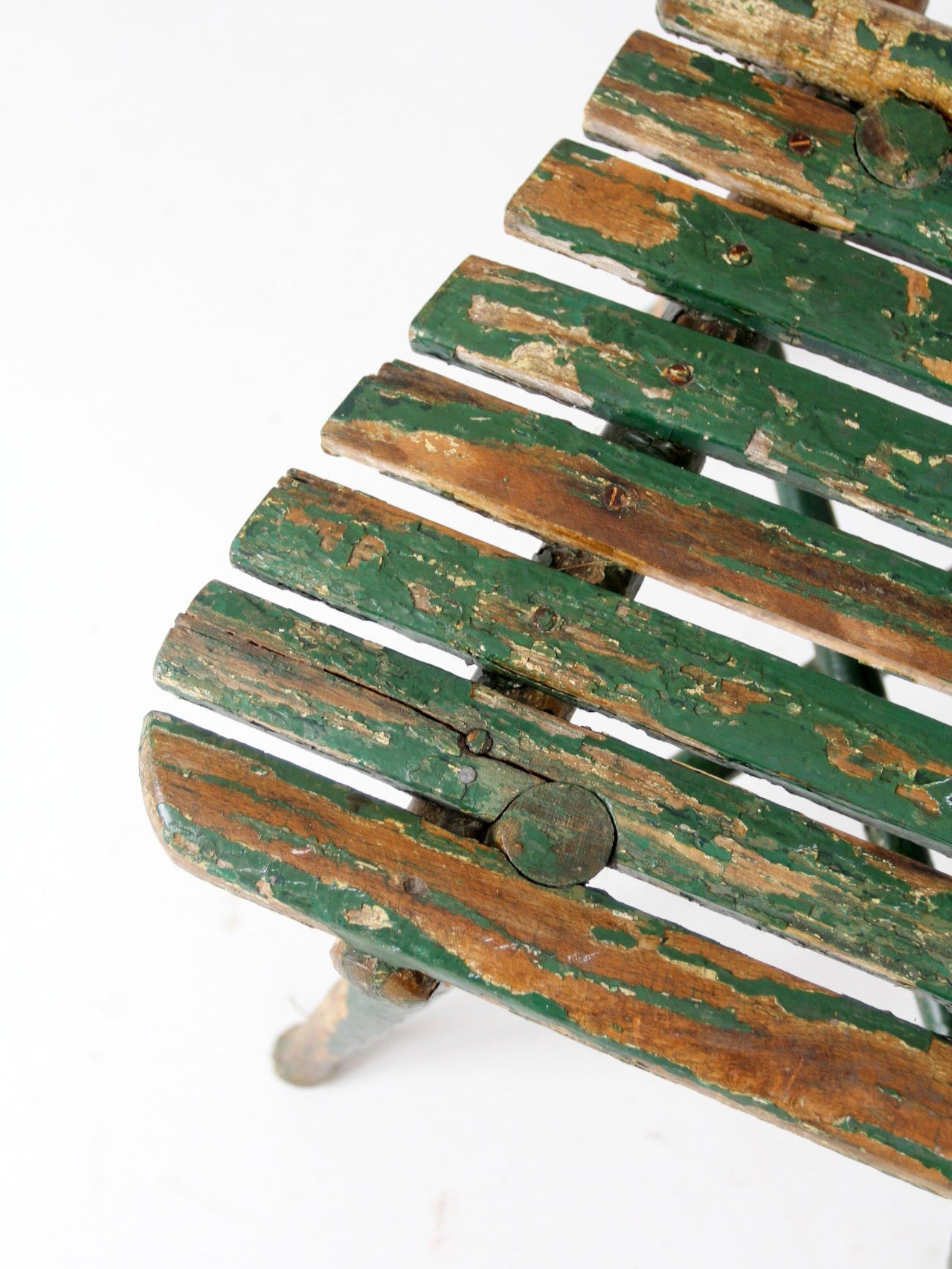 antique green painted rustic Adirondack chair