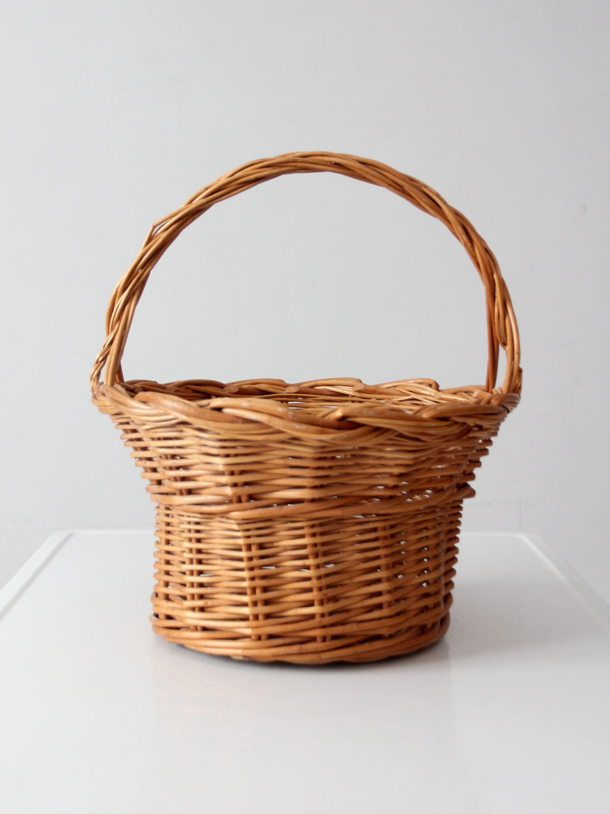 vintage round wicker gathering basket