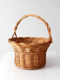 vintage round wicker gathering basket