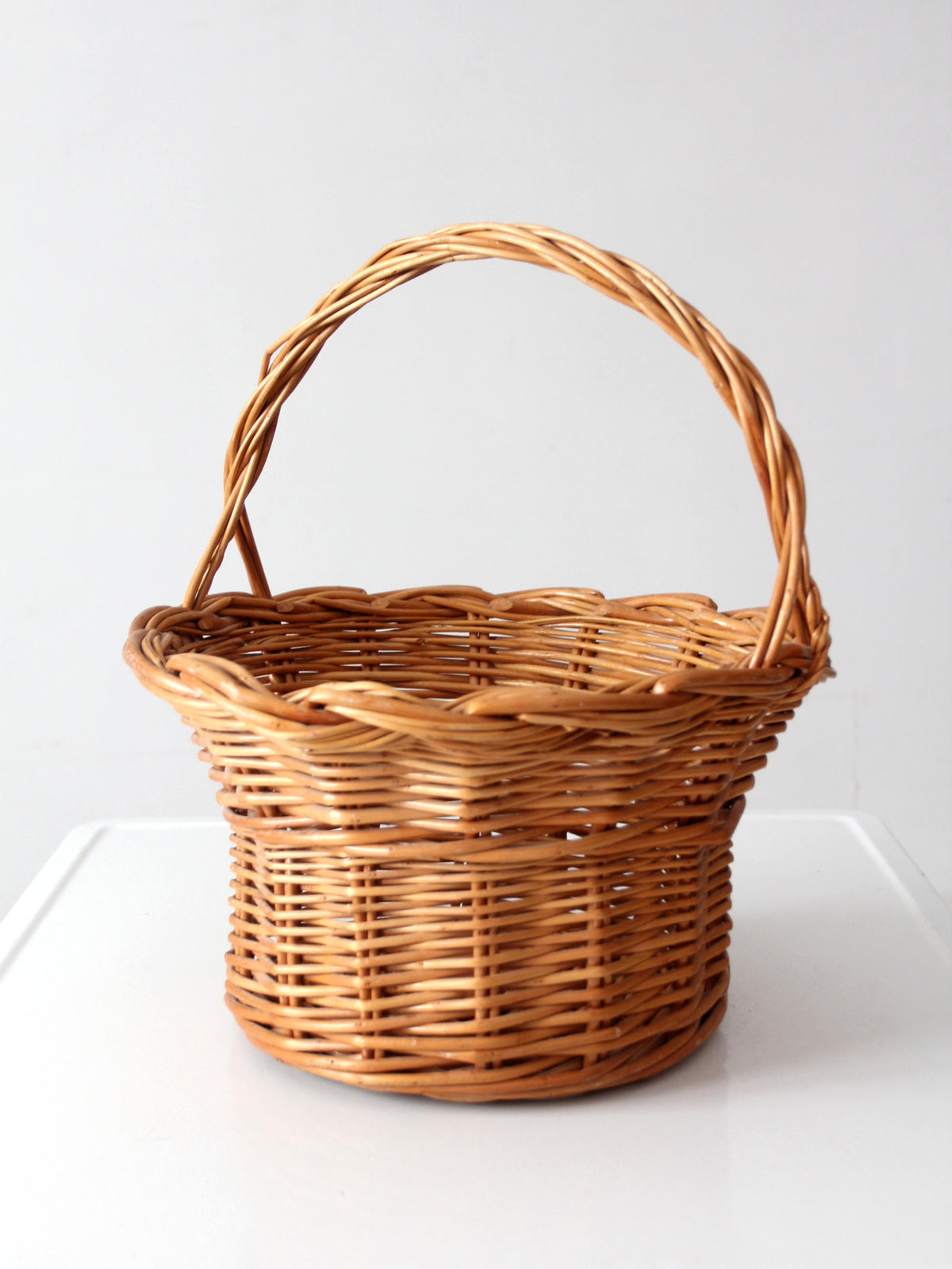 vintage round wicker gathering basket