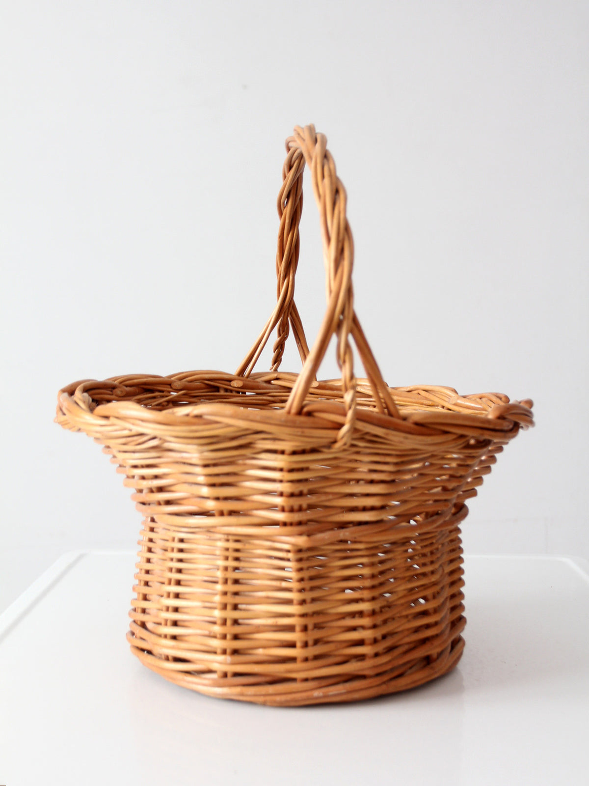 vintage round wicker gathering basket