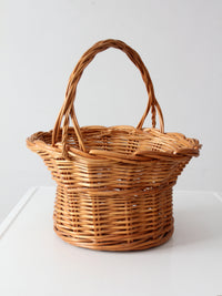 vintage round wicker gathering basket