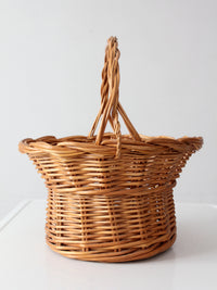 vintage round wicker gathering basket
