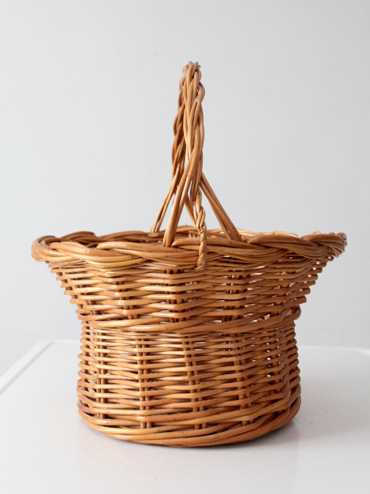 vintage round wicker gathering basket