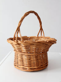 vintage round wicker gathering basket