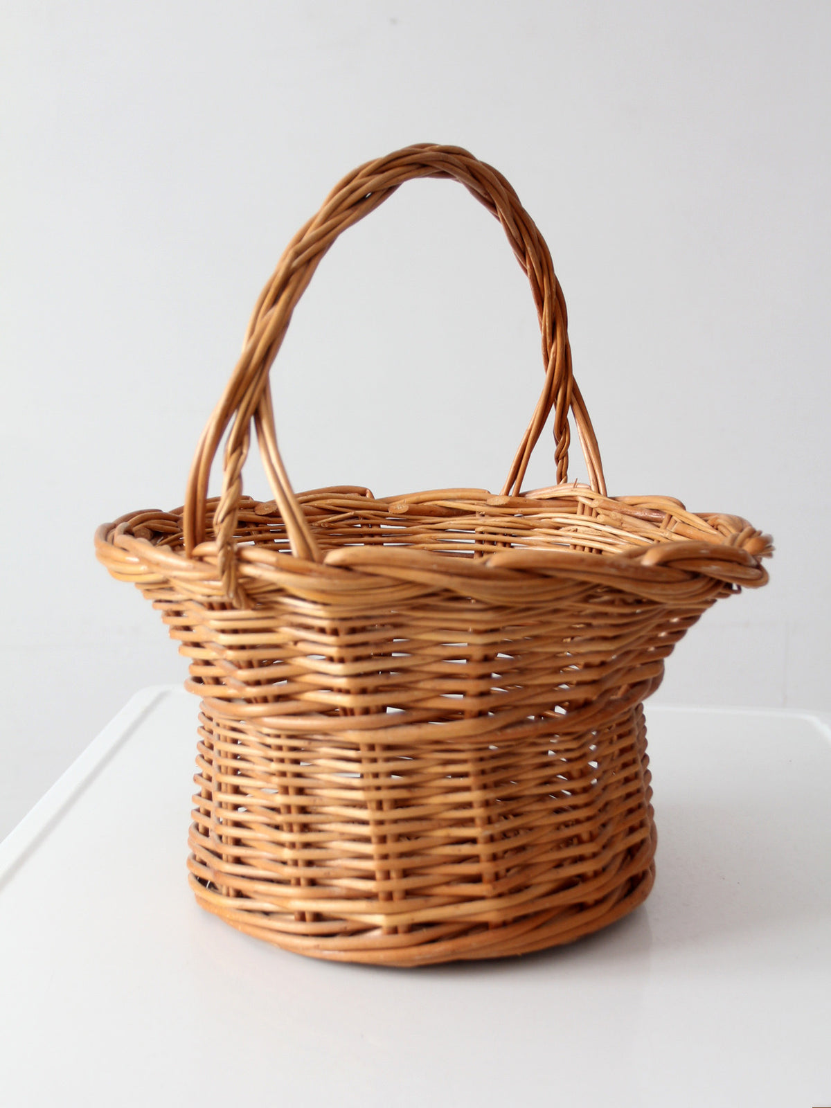 vintage round wicker gathering basket